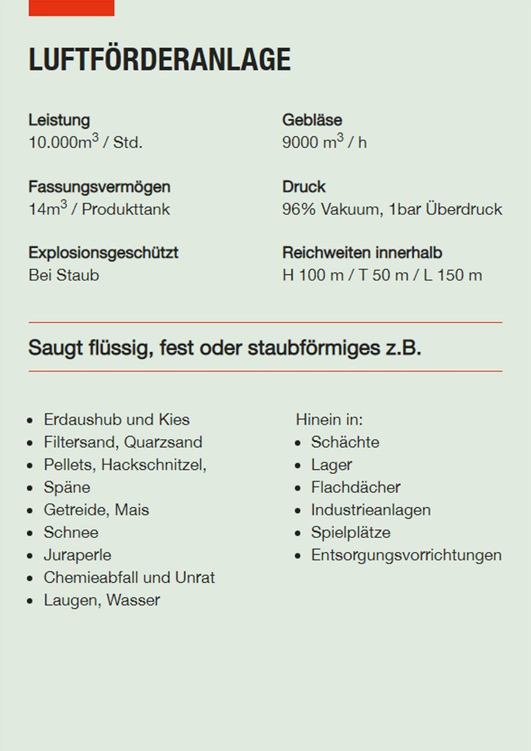 Saugbagger Bad Soden - Technische Daten LFA